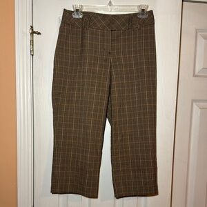 Plaid Cropped Pants Career Casual Brown Tan Checkered Trousers